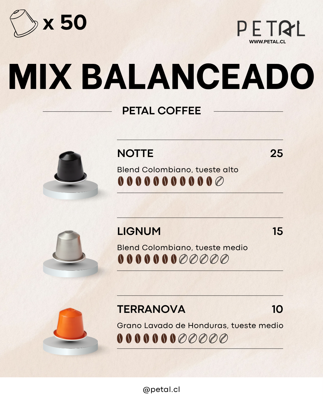 Pack 50 Capsulas Petal - Compatibles Nespresso