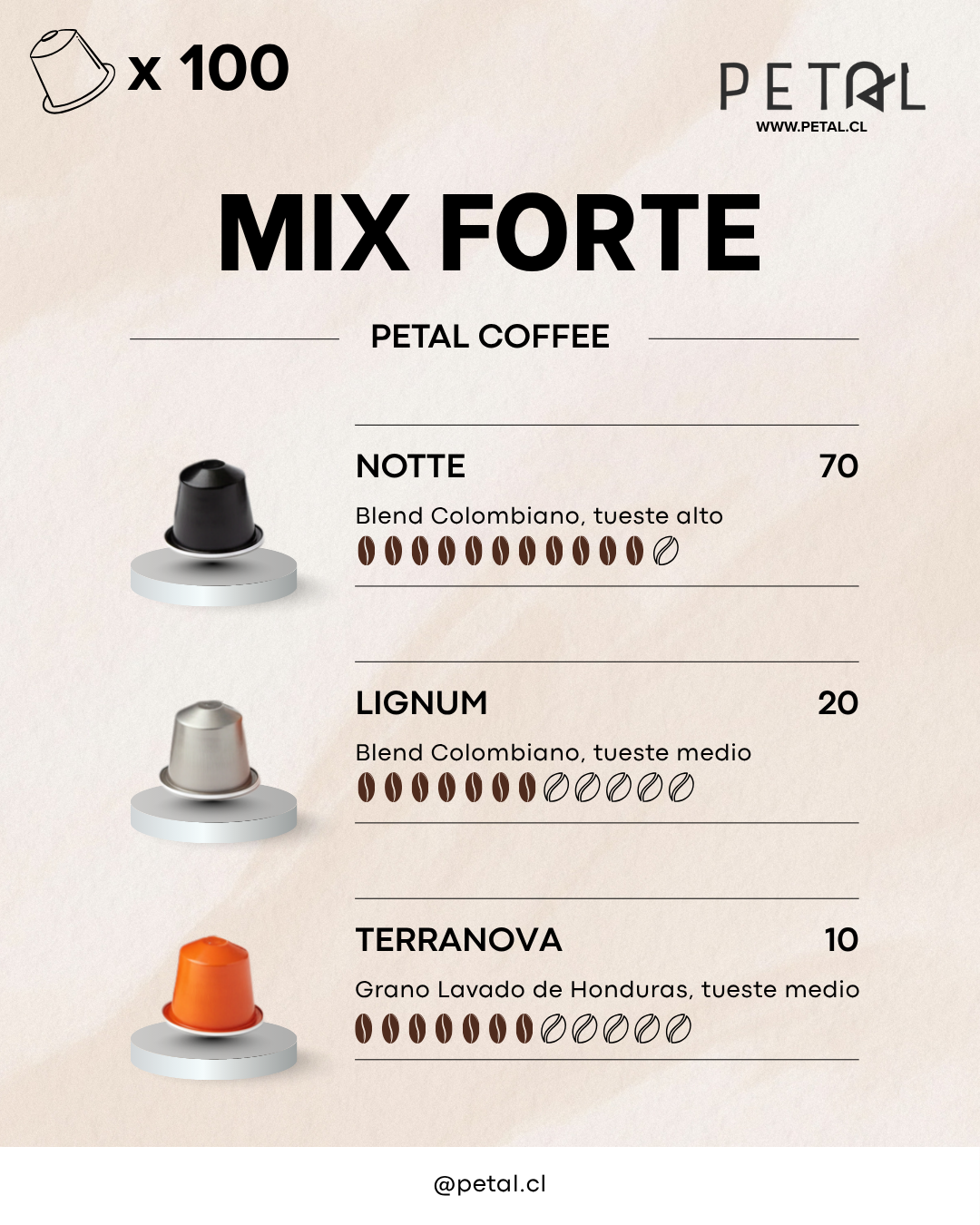 Pack 100 Capsulas Petal - Compatibles Nespresso